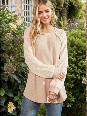 HEIMISH USA Light Beige Textured Knit Pullover
